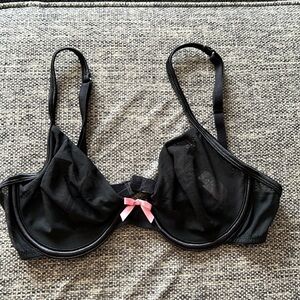 Victoria’s Secret Sexy Sheer Bra size 34B Underwire Pink See Through Black Satin